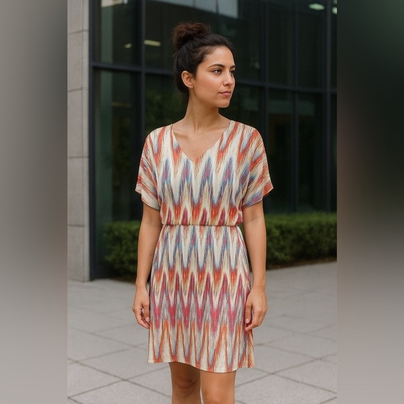 Chico’s Cameron Dress – Ikat Print Multi Diamond – Size 2 (Large) - Picture 2 of 4